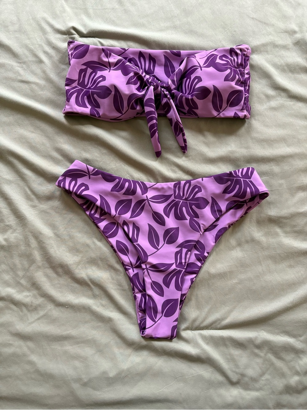 Purple Hawaiian Bandeau Bikini Set
